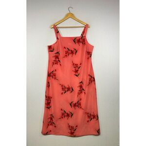 Garden Party Expressions 22W Coral Pink Floral Square Neck Midi Dress 902223DK